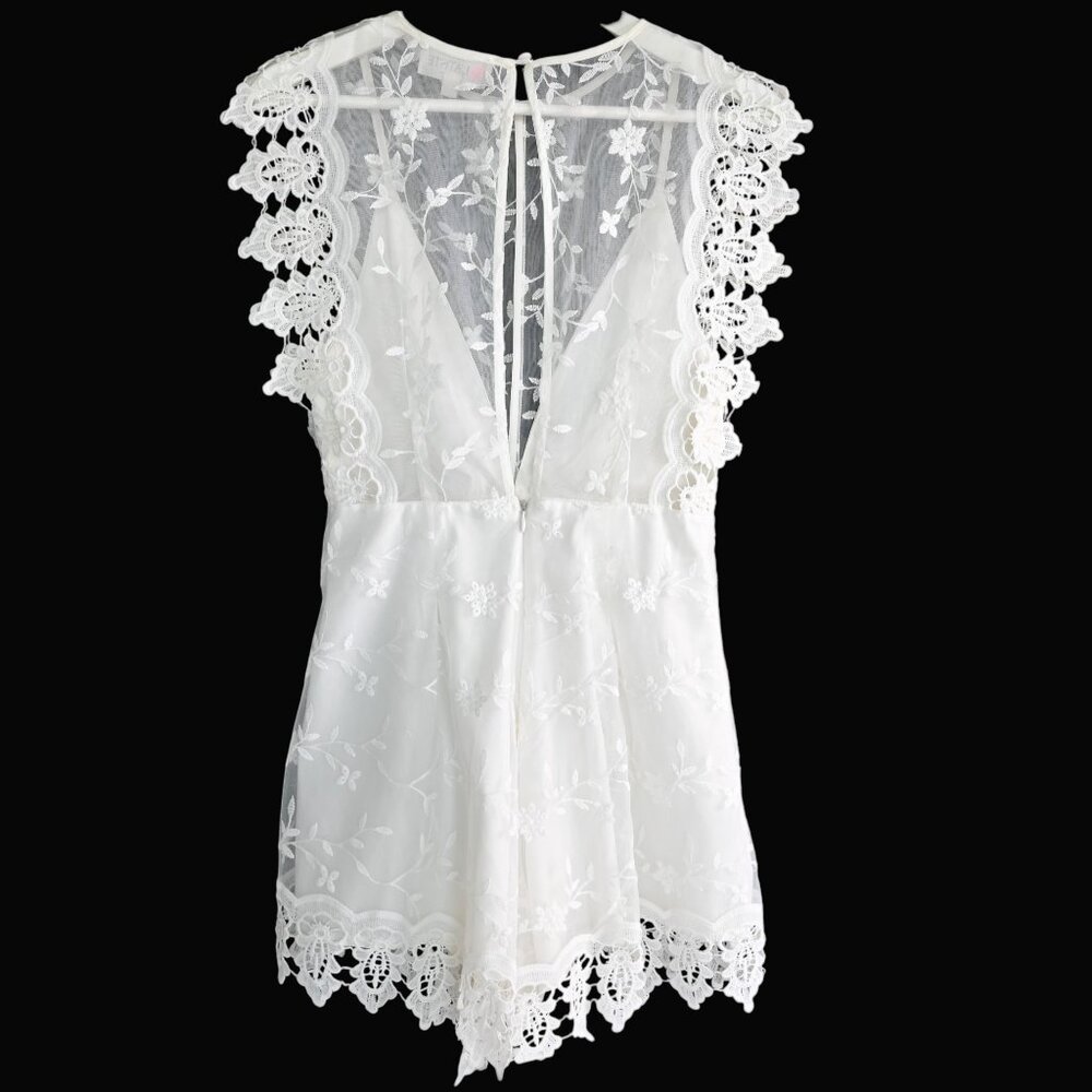 L'ATISTE By Amy Off White Lace Sheer Bodice Open Back Jumper - Size Small - Picture 5 of 14